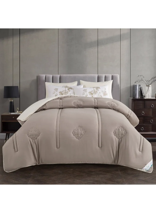 Donetella Bedding Comforter Set, King Size Fits 200x200 cm - 6-Pcs Digital Print Quilted Bed Set, Microfiber Fabric - 1 Comforter, 1 Fitted Sheet, 2 Pillow Shams, 2 Pillowcases